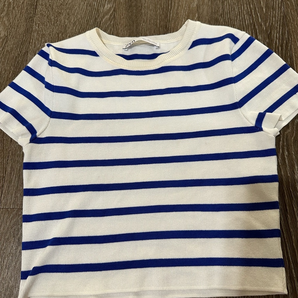 Zara Kids Navy and Cream Striped Tee